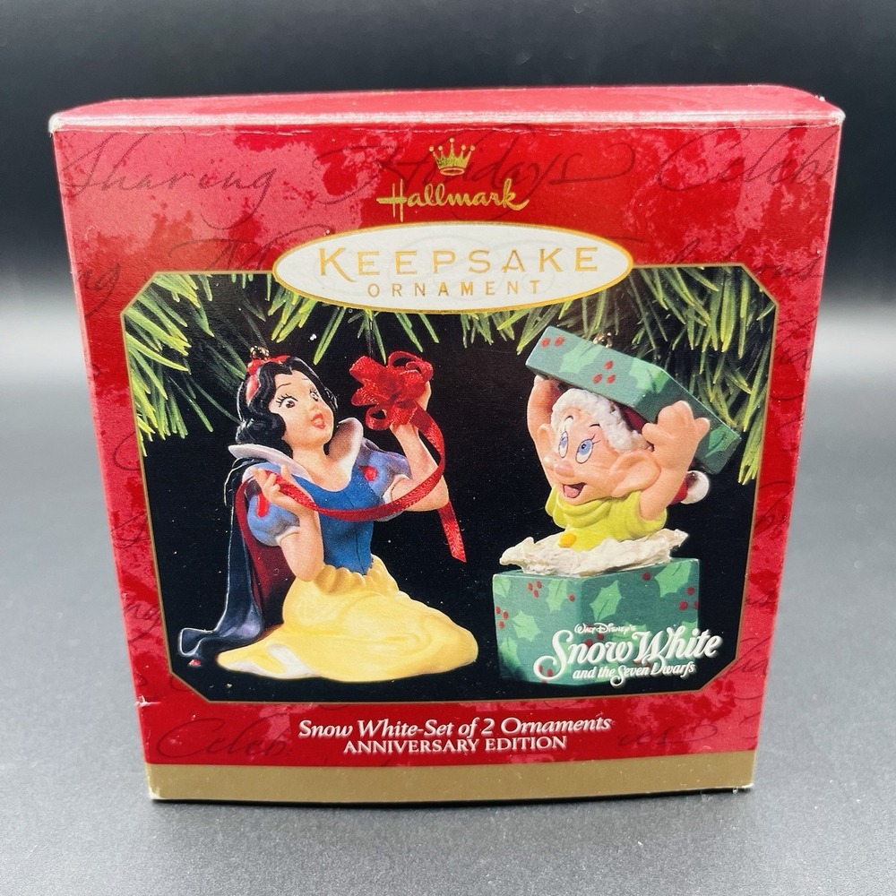 Hallmark Keepsake Snow White Dopey Set of 2 Ornaments Disney QXD4055 Anniversary